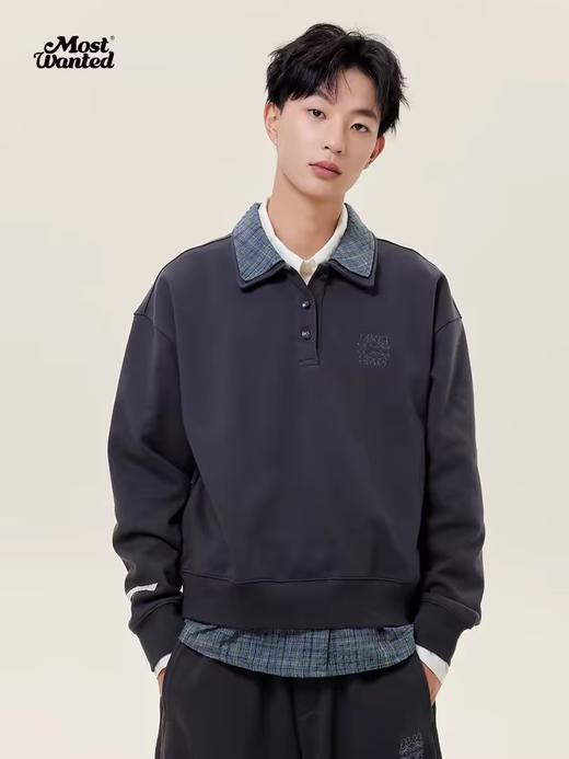 mostwantedlab彩虹/M2434157/假两件格纹衬衫领polo卫衣 商品图0