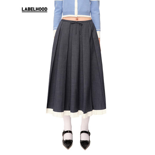 【SHUSHUTONG】蕾虎简约裙边装饰百褶中长伞裙经典款半裙 商品图1