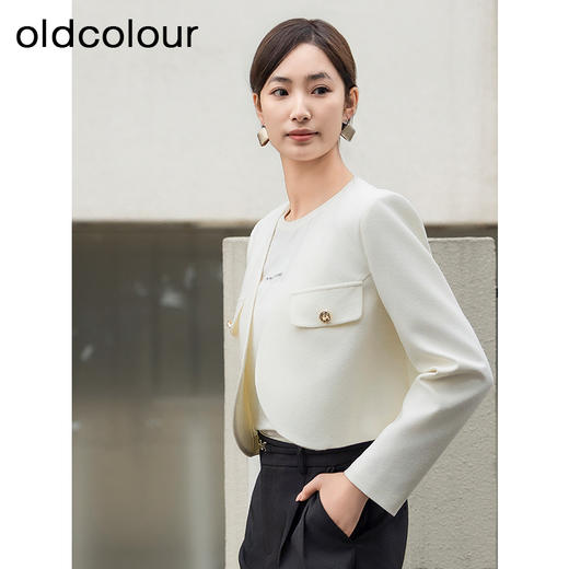 oldcolour春季新品时尚气质通勤百搭米色短外套女Q130415A1 商品图1