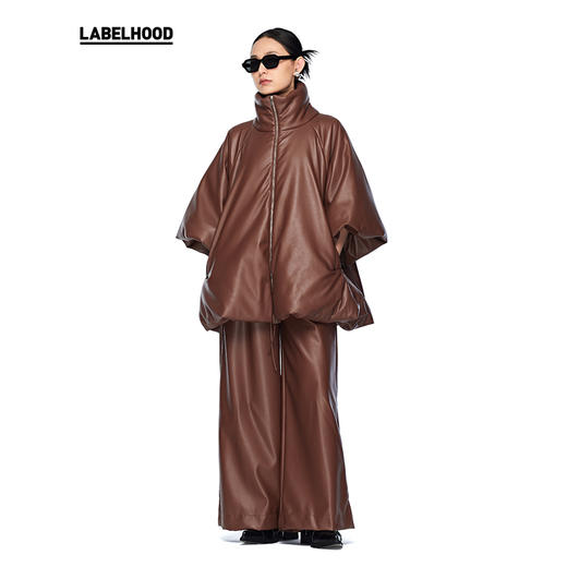 【RUOHAN】蕾虎设计感时尚休闲简约仿皮质抽绳直筒阔腿裤 商品图1