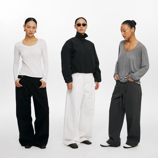 oneup全棉斜纹系带阔腿休闲长裤 商品图4