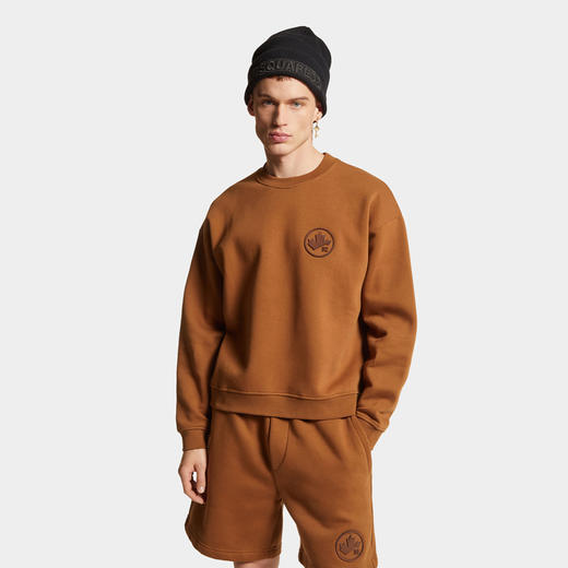 DSQUARED2 男士枫叶徽标贴片混纺棉质圆领运动卫衣 棕色 S74GU0809 D25006 133 商品图1