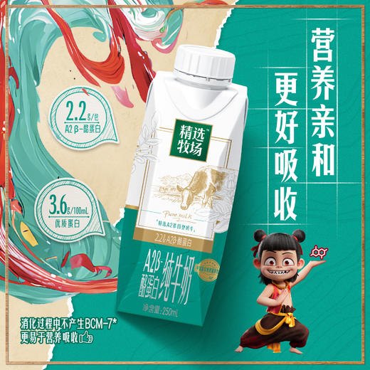 【哪吒联名装】蒙牛精选牧场A2β-酪蛋白纯牛奶全脂灭菌乳利乐梦幻盖250ml×10包 商品图1