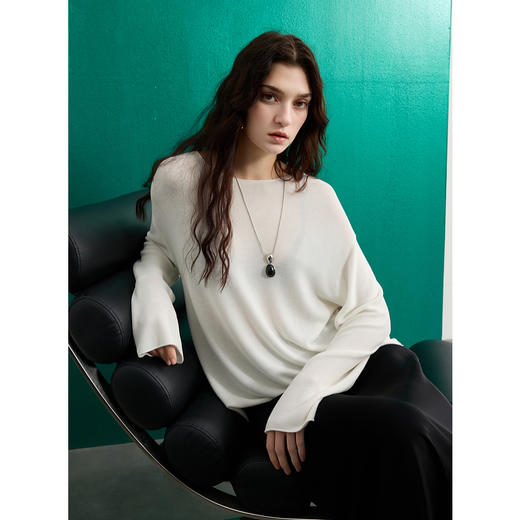 三彩2025春季新款莱赛尔针织衫毛衣宽松慵懒风松弛套头毛衫S 商品图3