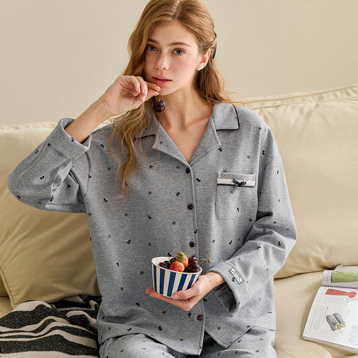 芬腾睡衣女春秋季纯棉长袖套装新款宽松休闲加大码全棉女款家居服 商品图3