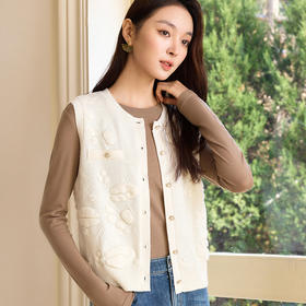 玳莎提花圆领针织马甲女2025年早春新款100%羊毛圆领马夹内搭上衣  FA33001