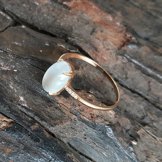 【天然正品】AU750玫瑰金镶钻镶天然冰种蛋面15号翡翠戒指041124AH11 现售价：1080(特价) 商品图4