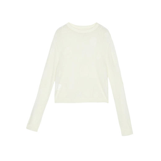 谜底套头针织衫长袖女2025春新品圆领提花微透上衣短款251MZ0396 商品图4