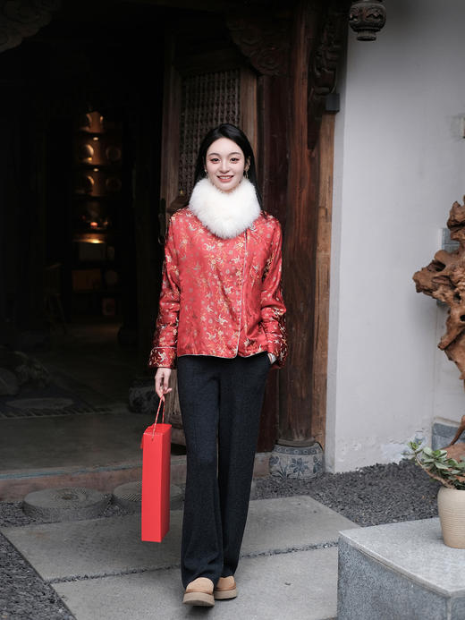 盛唐牡丹 |宋锦散花纹夹棉外套 商品图7