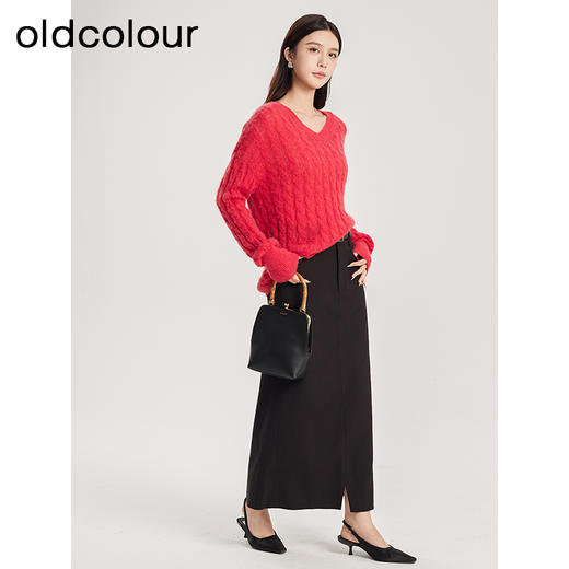 oldcolour春季新款纯色气质V领软糯温柔套头针织衫女Q110515A1 商品图3