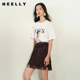 NEELLY纳俪商场同款春季新款圆领休闲短袖T恤女字母印花上衣N25012T01041
