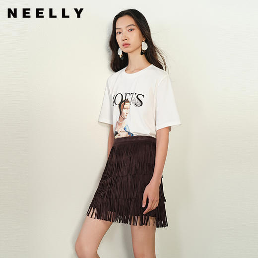 NEELLY纳俪商场同款春季新款圆领休闲短袖T恤女字母印花上衣N25012T01041 商品图0
