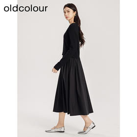 oldcolour春季新品黑色法式圆领时尚拼接针织连衣裙女Q120516A1