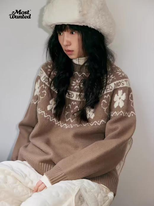 mostwantedlab彩虹/M2434183/小花绗棉针织拼接圆领毛衣 商品图2