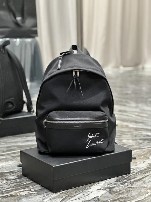 YSL 圣罗兰 City 刺绣Logo 棉拼帆布 背包双肩包 常规 黑色（CB） 商品图0