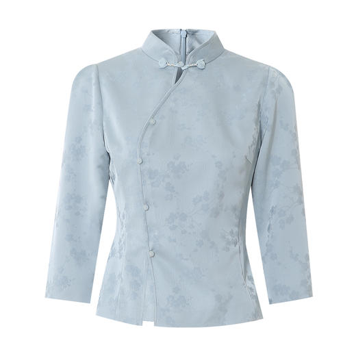 EITIE爱特爱新中式立领盘扣不对称收腰蓝色显瘦上衣2025春季新款A2513501 商品图5