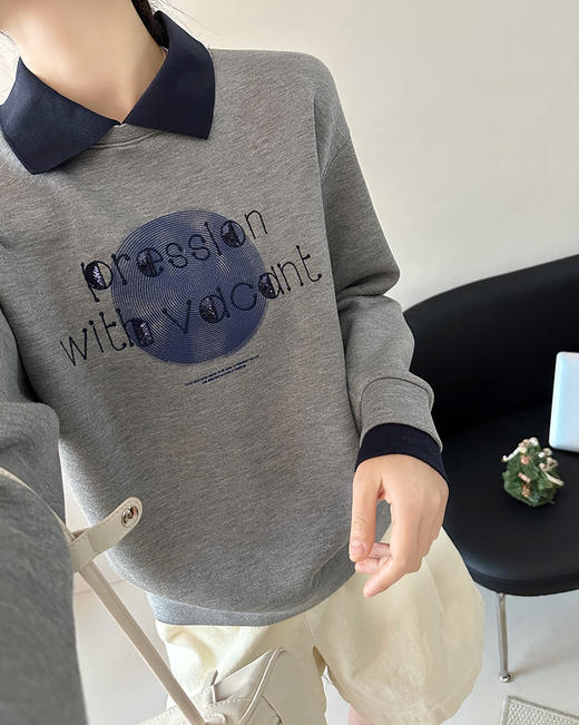 领撞色绣字母亮片珠地空气层卫衣 9621020006 商品图5