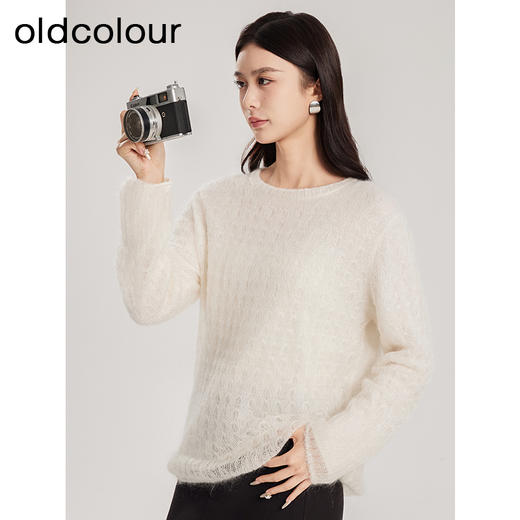 oldcolour春季新款纯色简约气质百搭宽松套头针织衫女Q110520A1 商品图2
