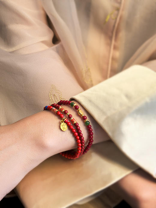【品牌授权】BAOFANDI新中式新年红系列手串 五路财神齐聚 朱砂手串 貔貅 商品图4