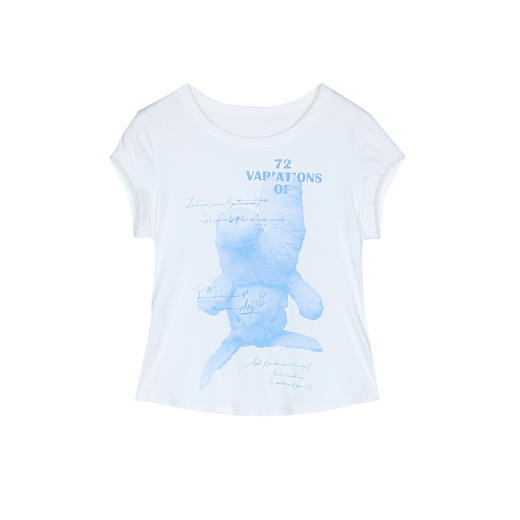 谜底印花T恤短袖女2025春季新品百搭休闲修身棉弹上衣251MT0144 商品图4