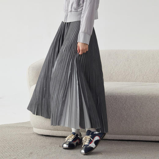 谜底百褶裙长裙2025春新品时尚气质飘逸感松紧腰半身裙251MB0018 商品图1