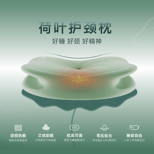 Nitetronic添眠荷叶形人体工学碳纳米艾绒热敷护颈枕 艾绒草本气囊牵引枕 商品图0
