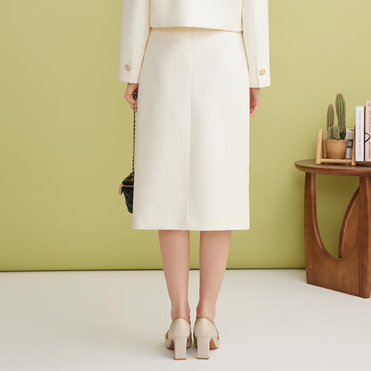 EITIE爱特爱气质小香风高腰开叉过膝a字白色半身裙春季新款A2506507 商品图4