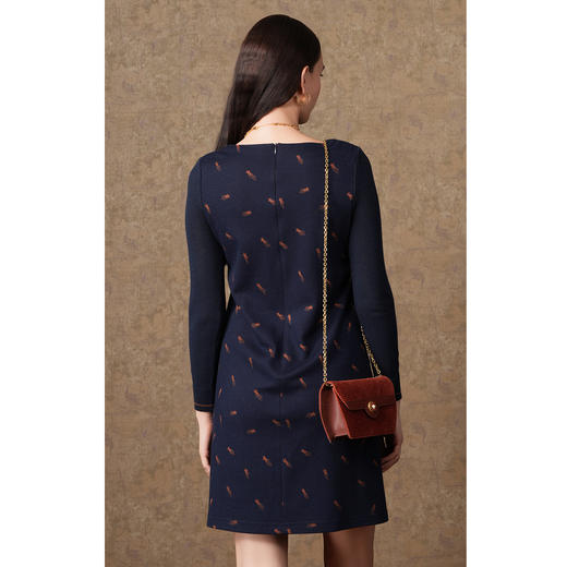 乔万尼秋冬新款蓝色趣味印花宽松圆领舒适针织弹力休闲连衣裙ES4E301 商品图4