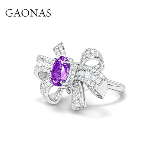 GAONAS 925银合成锆石戒指 紫气盈门 经典美紫色蝴蝶戒指11238JPR 商品图1