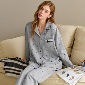 芬腾睡衣女春秋季纯棉长袖套装新款宽松休闲加大码全棉女款家居服