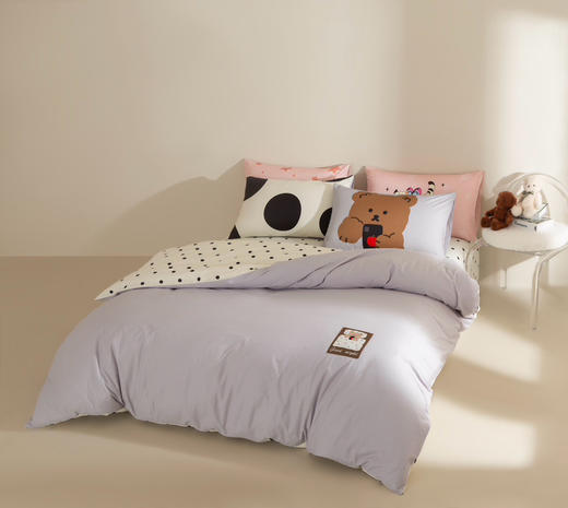 【四季可用】福利款！全棉马卡龙色系四件套  进口纱线卡通绣标 精致不乏高级感 柔软透气贴身舒适 商品图2