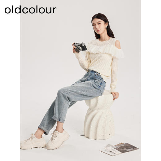 oldcolour春季新款白色蕾丝拼接法式温柔套头针织衫女DQ180501A1 商品图3
