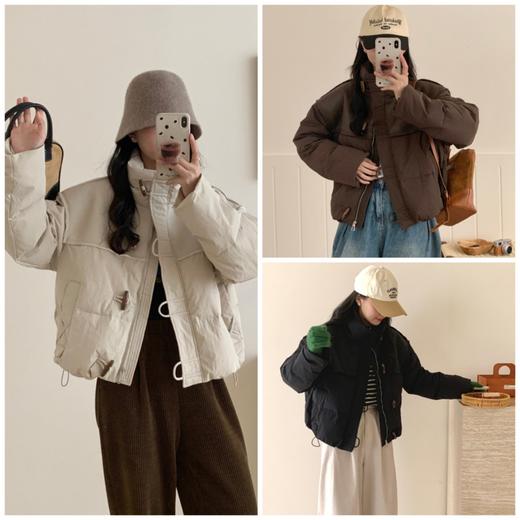 【YW】无忧购“清仓福利”韩版简约小众设计感50%白鸭绒立领拼皮羽绒外套2408（截单后7天发货)25年清仓捡漏 商品图0