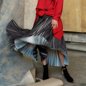 谜底百褶裙长裙2025春新品时尚气质飘逸感松紧腰半身裙251MB0018