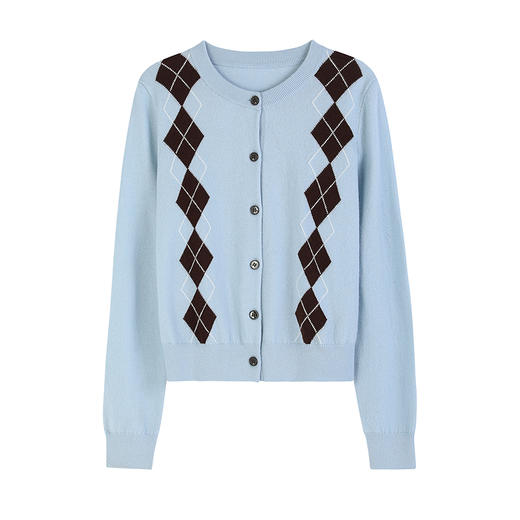 NEELLY纳俪商场同款春新款圆领时髦菱格针织衫女修身毛衣百搭开衫N25012A01036 商品图3