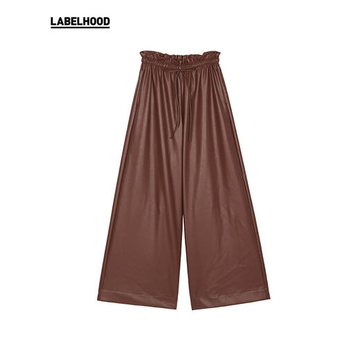 【RUOHAN】蕾虎设计感时尚休闲简约仿皮质抽绳直筒阔腿裤 商品图4