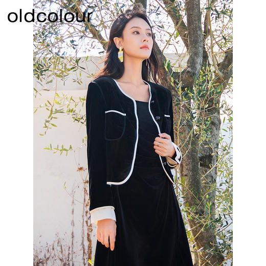 oldcolour春季新款黑色简约气质时尚百搭宽松短外套女Q110418A1 商品图4
