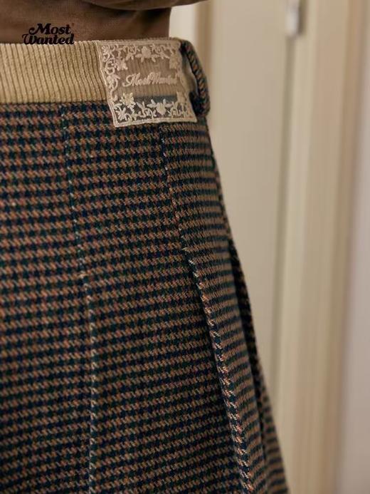 mostwantedlab彩虹/M2434179/撞色腰头千鸟格百褶半身裙 商品图3