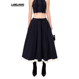 【SHUSHUTONG】蕾虎简约裙边装饰百褶中长伞裙经典款半裙