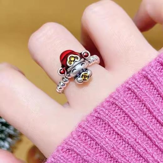 足银999财神爷戒指环情侣款 小银珠戒指 新中式国风纯银珠戒指 复古礼物 商品图4