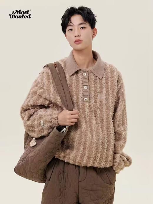 mostwantedlab彩虹/M2434171/针织领条纹羊羔毛polo 商品图1