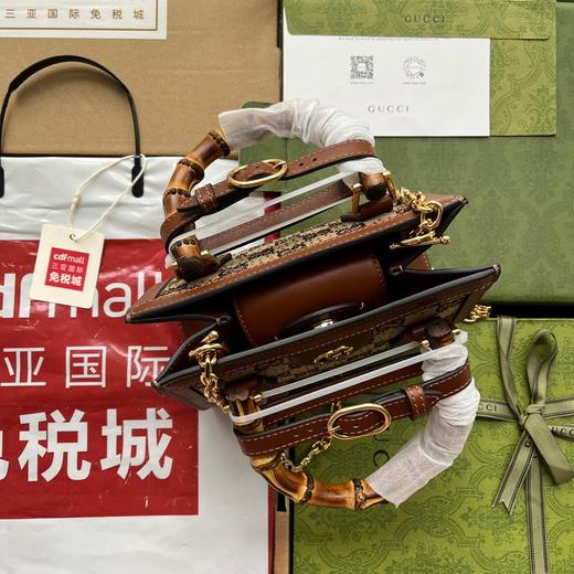 GUCCI古驰 Diana 竹节 双G徽标可拆卸可调节肩带 帆布拼皮革饰边 帆布包托特包Tote包购物袋单肩斜挎手提包 迷你 女款 棕色（CB） 商品图2