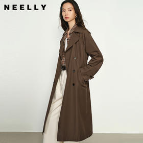 NEELLY纳俪商场同款春新款休闲双排扣风衣女长款收腰通勤百搭外套N25012F01055