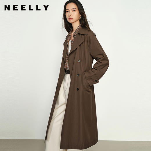 NEELLY纳俪商场同款春新款休闲双排扣风衣女长款收腰通勤百搭外套N25012F01055 商品图0