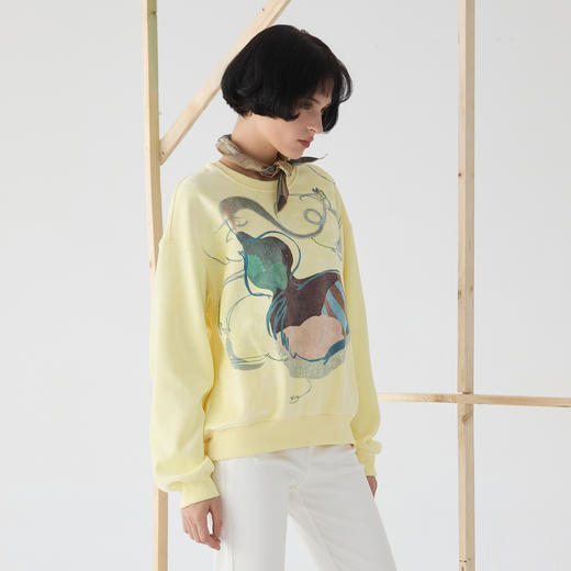 谜底丝绒感卫衣长袖女2025春新品原创印花圆领百搭上衣251MV0055 商品图1