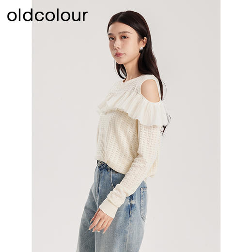 oldcolour春季新款白色蕾丝拼接法式温柔套头针织衫女DQ180501A1 商品图1
