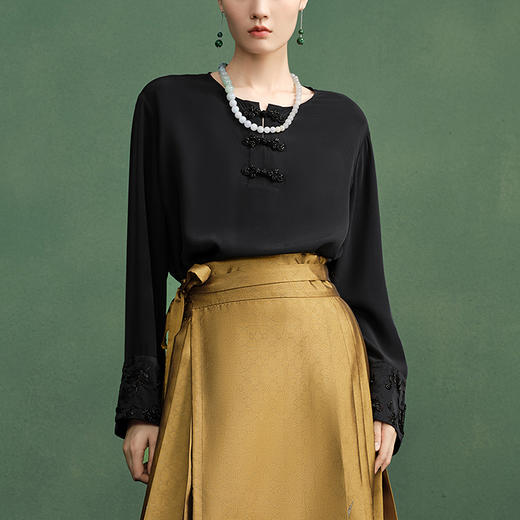 【林栖设计小店】手工钉珠衬衣桑蚕丝绣花宽松新中式2025春季新品上衣女1951074 商品图0