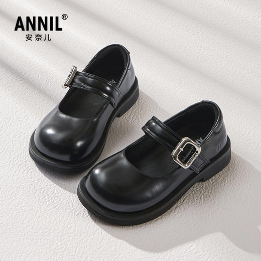 ANNIL/安奈儿女童皮鞋2025春季新款女孩演出儿童舞蹈鞋公主黑色软底单鞋HG5101202 商品图0