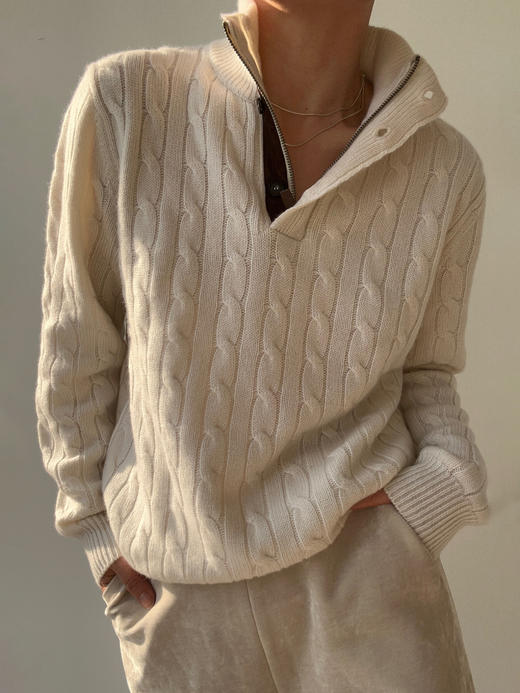 Puree｜#1996 Banker Polo 男女同款纯羊绒绞花polo [ 白 / 灰 ] 商品图2