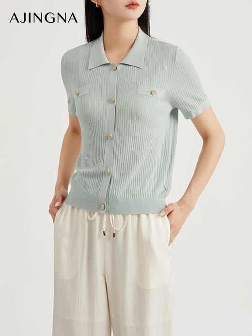 【商场同款】阿菁娜夏季新款POLO领短袖针织衫A29C301016 商品图6